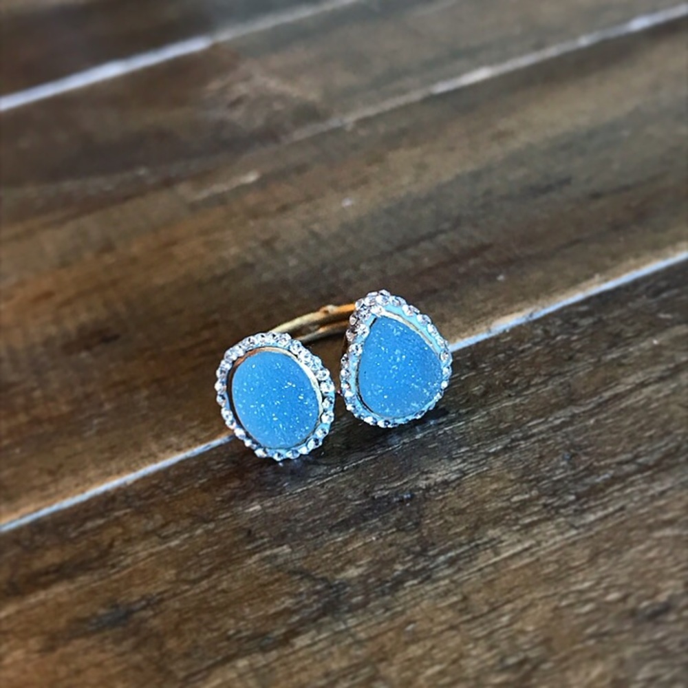 Blue Druzy adjustable double stone ring